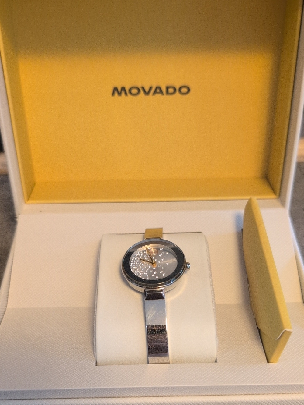 Movado Silver-Tone Dial Ladies Bracelet Watch with Crystal Accents